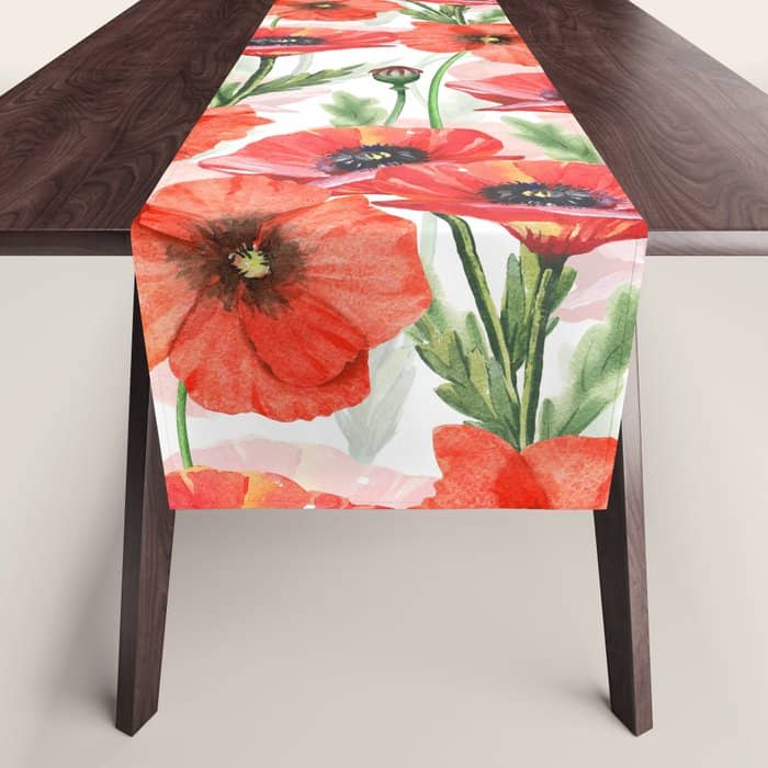 Summer Botanical Poppies Field Table Runner