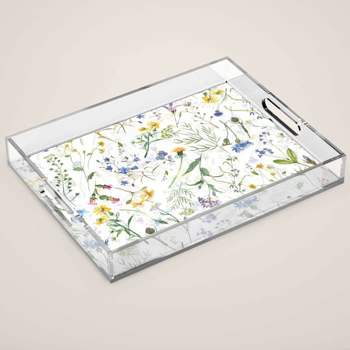 Scandinavian Midsummer Blue And Yellow Wildflowers Meadow  Acrylic Tray