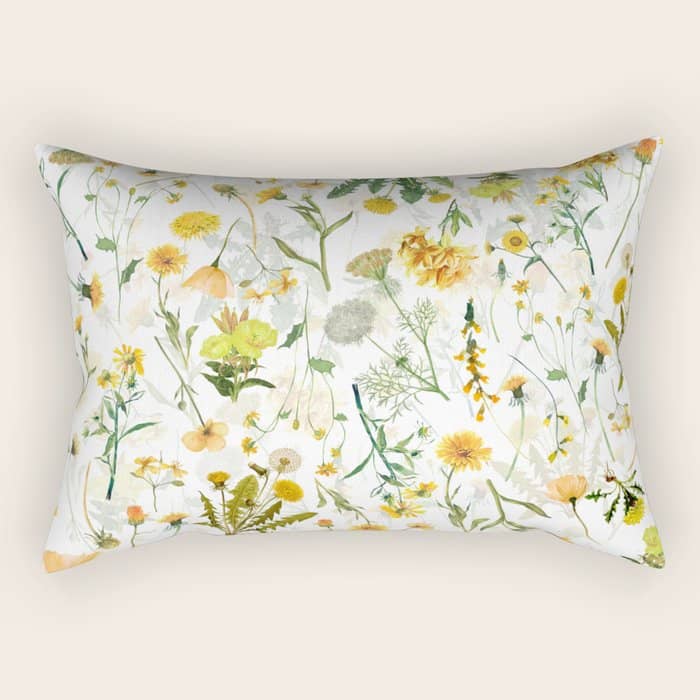 Scandinavian Yellow Wildflowers Botanical Summer Meadow Rectangular Pillow