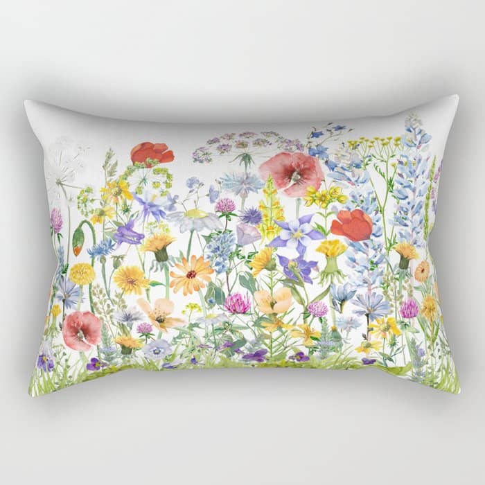 Colorful Midsummer Scandinavian Wildflowers Meadow  Rectangular Pillow
