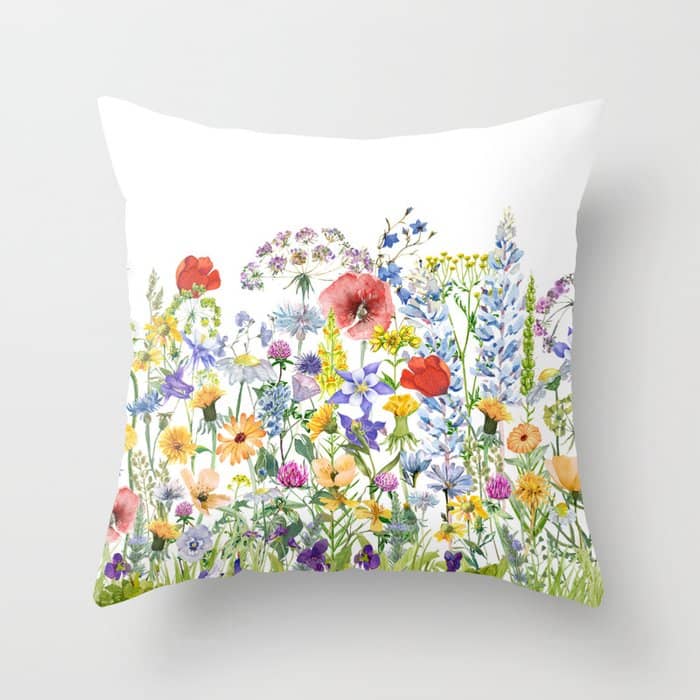 Colorful Midsummer Scandinavian Wildflowers Meadow  Throw Pillow