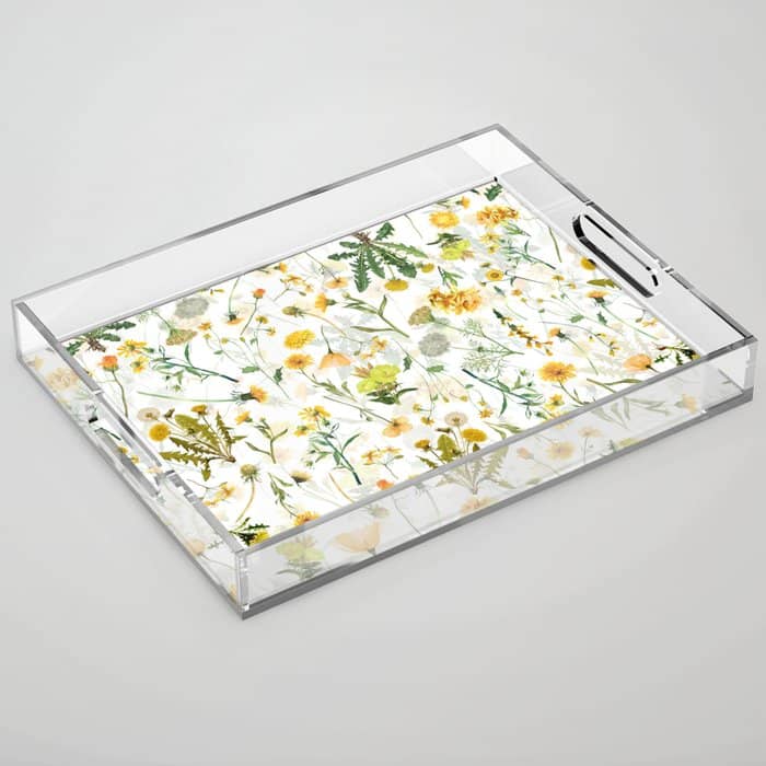 Scandinavian Yellow Wildflowers Botanical Summer Meadow Acrylic Tray