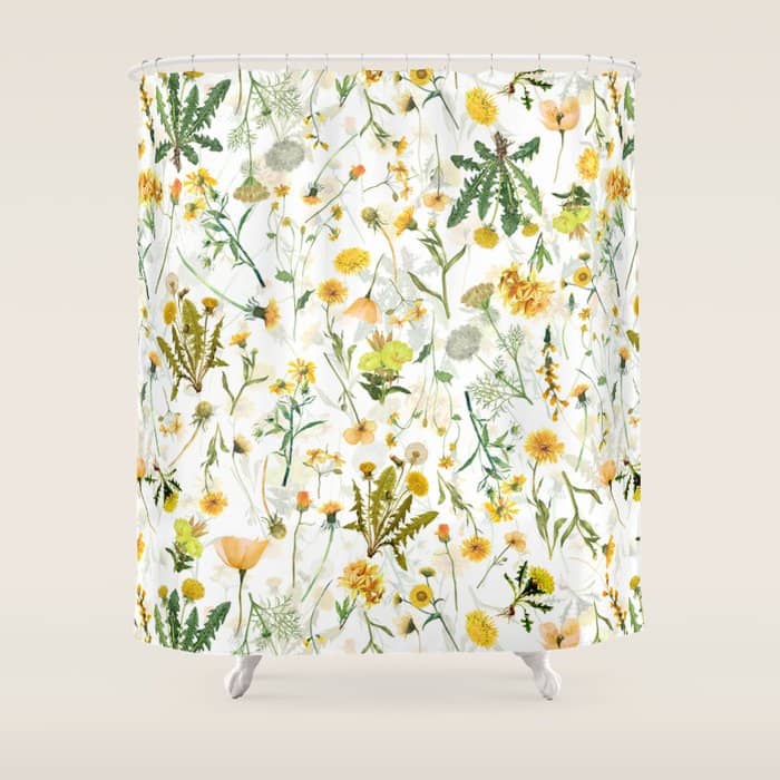 Scandinavian Yellow Wildflowers Botanical Summer Meadow Shower Curtain