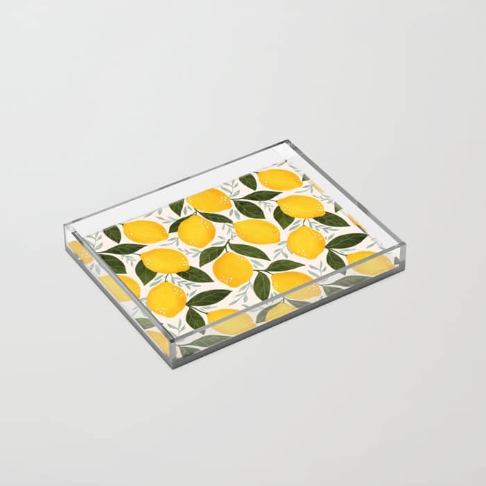 Mediterranean Summer Lemons Pattern Acrylic Tray