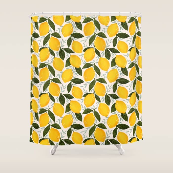 Mediterranean Summer Lemons Pattern Shower Curtain