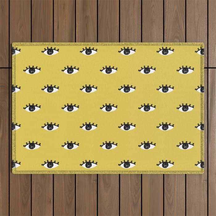 Inky Textured Eye Pattern - Olive Oil Outdoor Rug