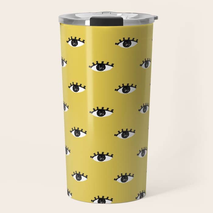 Inky Textured Eye Pattern - Olive Oil Travel Mug