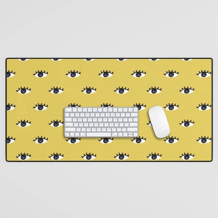 Inky Textured Eye Pattern - Olive Oil Desk Mat