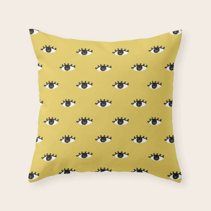 Inky Textured Eye Pattern - Olive Oil Throw Pillow