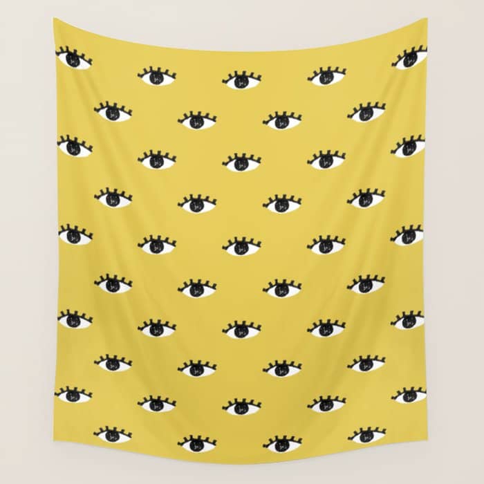 Inky Textured Eye Pattern - Olive Oil Wall Tapestry