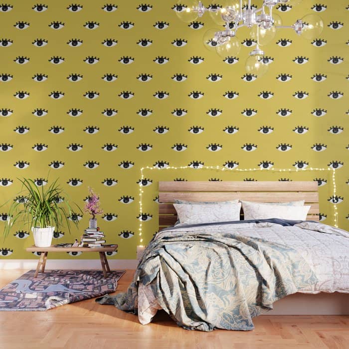 Inky Textured Eye Pattern - Olive Oil Wallpaper