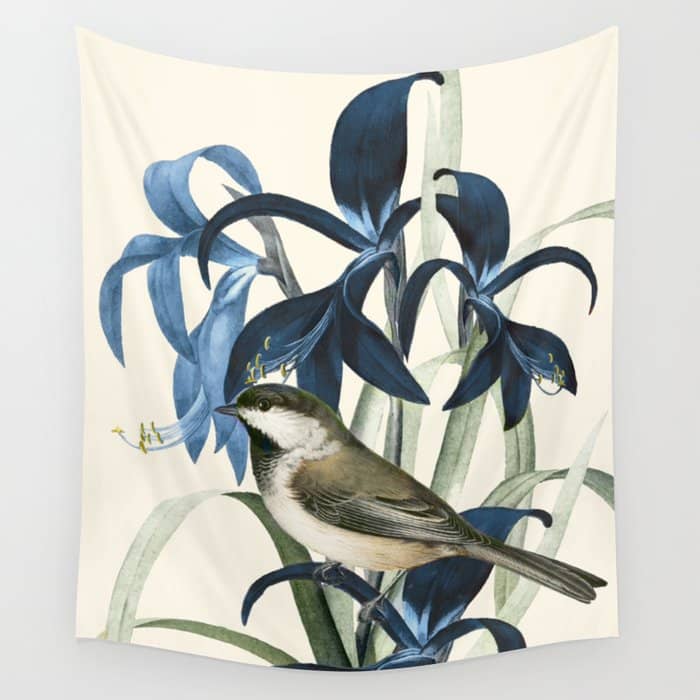 Little Bird And Flowers Ii Wall Tapestry