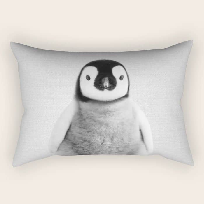 Baby Penguin - Black & White Rectangular Pillow