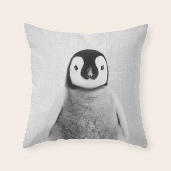 Baby Penguin - Black & White Throw Pillow