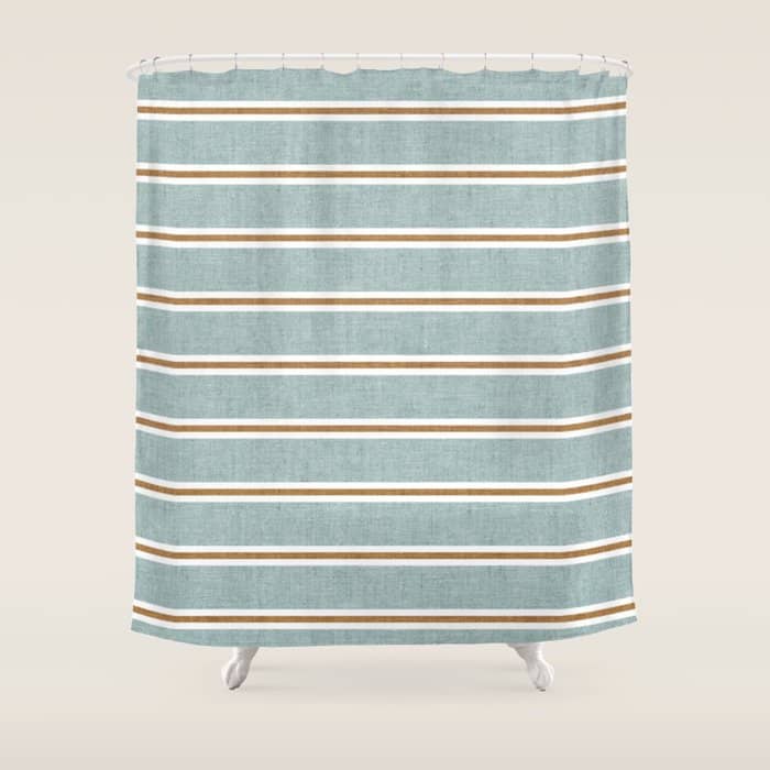 Cadence Stripes - Dusty Blue And Rust Shower Curtain