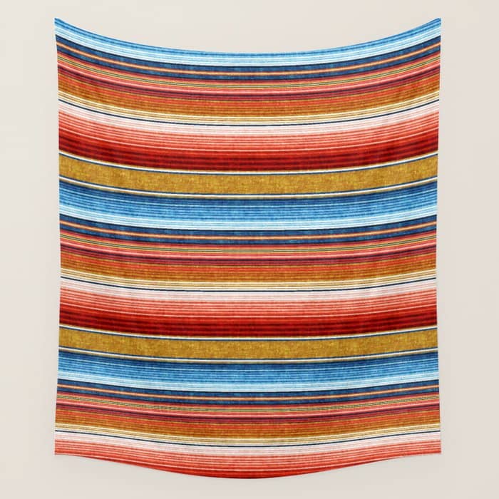 Serape Southwest Stripe - Red, Blue, Gold Wall Tapestry