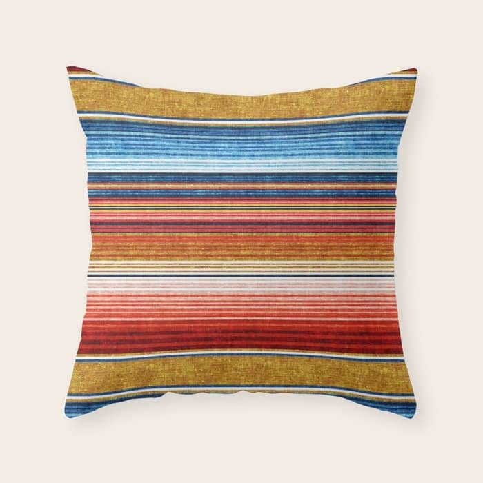 Serape Southwest Stripe - Red, Blue, Gold Throw Pillow