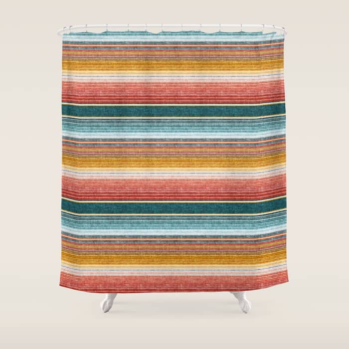 Serape Southwest Stripe - Orange & Teal Shower Curtain