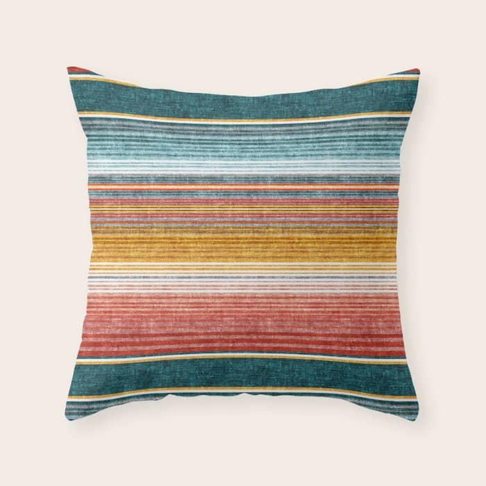 Serape Southwest Stripe - Orange & Teal Throw Pillow