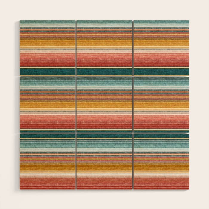 Serape Southwest Stripe - Orange & Teal Wood Wall Art