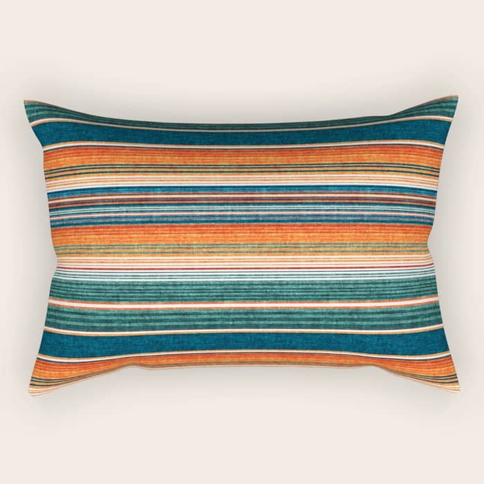 Serape Southwest Stripe - Orange & Dark Teal Rectangular Pillow