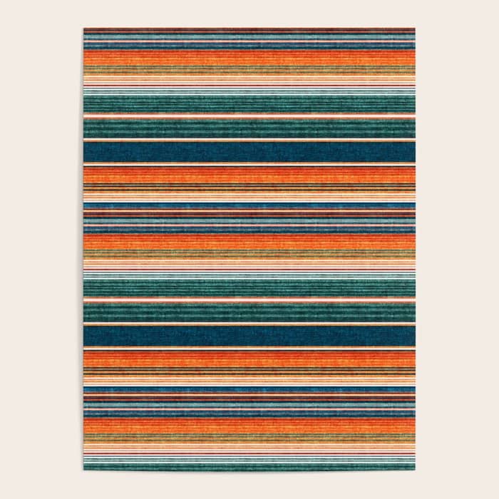 Serape Southwest Stripe - Orange & Dark Teal Poster