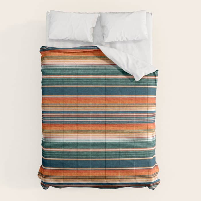 Serape Southwest Stripe - Orange & Dark Teal Comforter