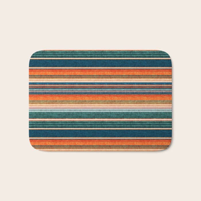 Serape Southwest Stripe - Orange & Dark Teal Bath Mat