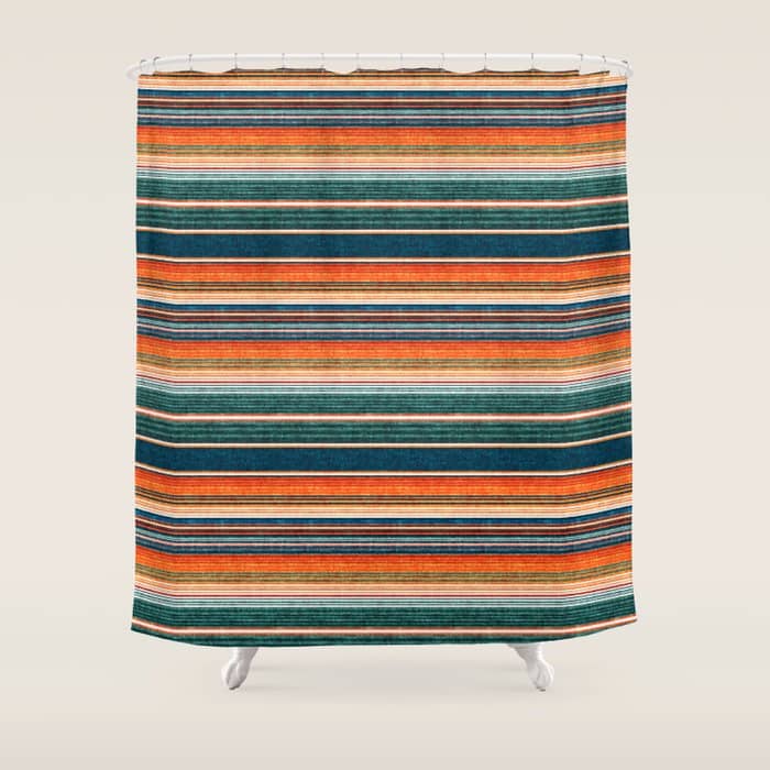 Serape Southwest Stripe - Orange & Dark Teal Shower Curtain