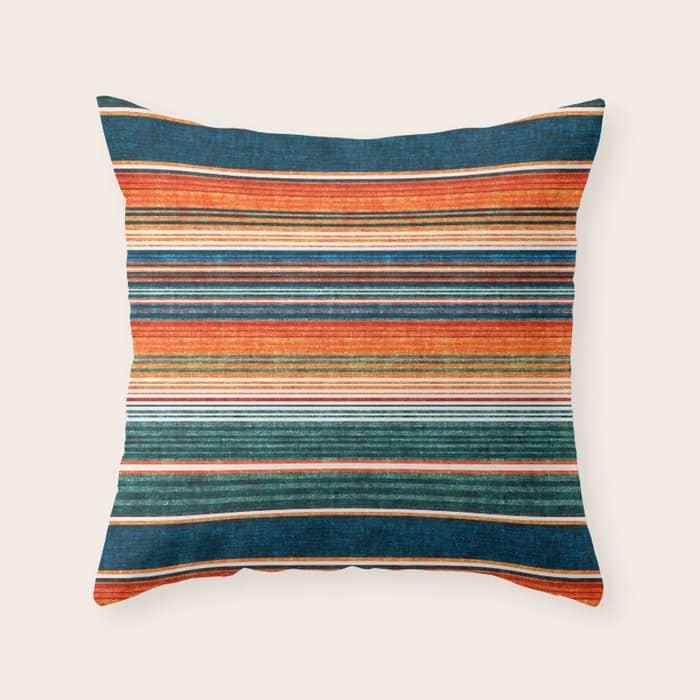 Serape Southwest Stripe - Orange & Dark Teal Throw Pillow