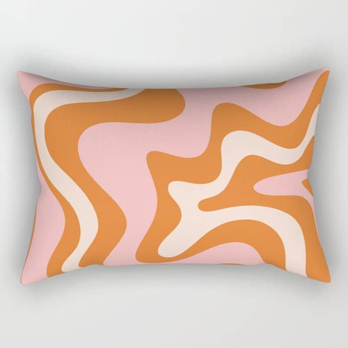 Liquid Swirl Retro Abstract Pattern In Orange Pink Cream Rectangular Pillow