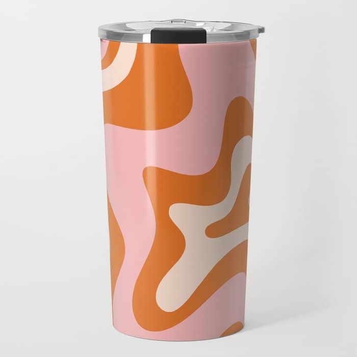 Liquid Swirl Retro Abstract Pattern In Orange Pink Cream Travel Mug