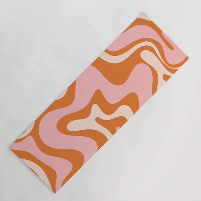 Liquid Swirl Retro Abstract Pattern In Orange Pink Cream Yoga Mat