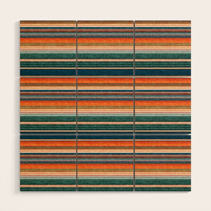 Serape Southwest Stripe - Orange & Dark Teal Wood Wall Art