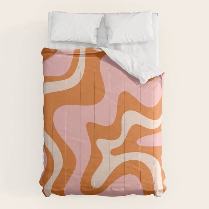 Liquid Swirl Retro Abstract Pattern In Orange Pink Cream Comforter