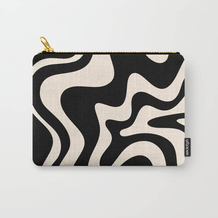 Retro Liquid Swirl Abstract In Black And Almond Cream  Carry All Pouch