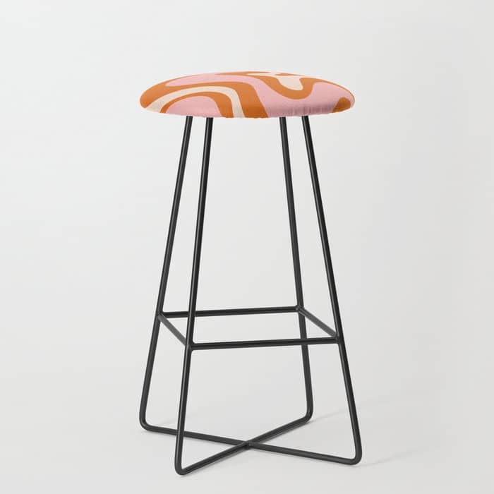Liquid Swirl Retro Abstract Pattern In Orange Pink Cream Stool