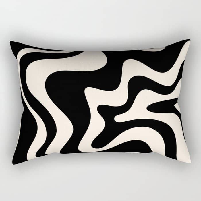 Retro Liquid Swirl Abstract In Black And Almond Cream  Rectangular Pillow