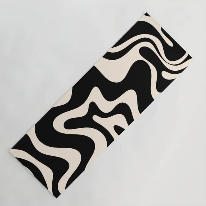 Retro Liquid Swirl Abstract In Black And Almond Cream  Yoga Mat