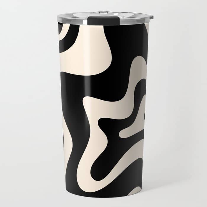 Retro Liquid Swirl Abstract In Black And Almond Cream  Travel Mug