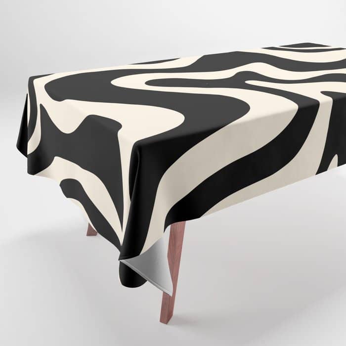 Retro Liquid Swirl Abstract In Black And Almond Cream  Tablecloth