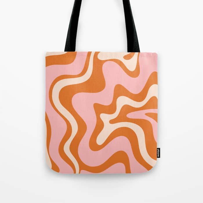 Liquid Swirl Retro Abstract Pattern In Orange Pink Cream Tote Bag