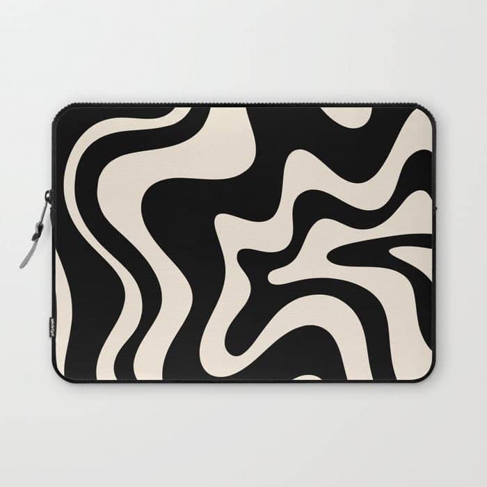 Retro Liquid Swirl Abstract In Black And Almond Cream  Laptop Sleeve