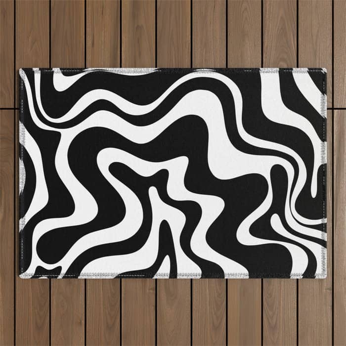 Liquid Swirl Abstract Pattern In Black And White Outdoor Rug