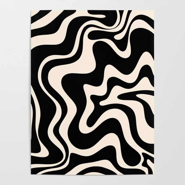 Retro Liquid Swirl Abstract In Black And Almond Cream  Poster