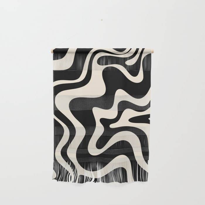 Retro Liquid Swirl Abstract In Black And Almond Cream  Wall Hanging