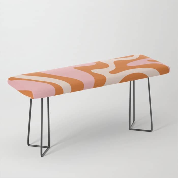 Liquid Swirl Retro Abstract Pattern In Orange Pink Cream Bench