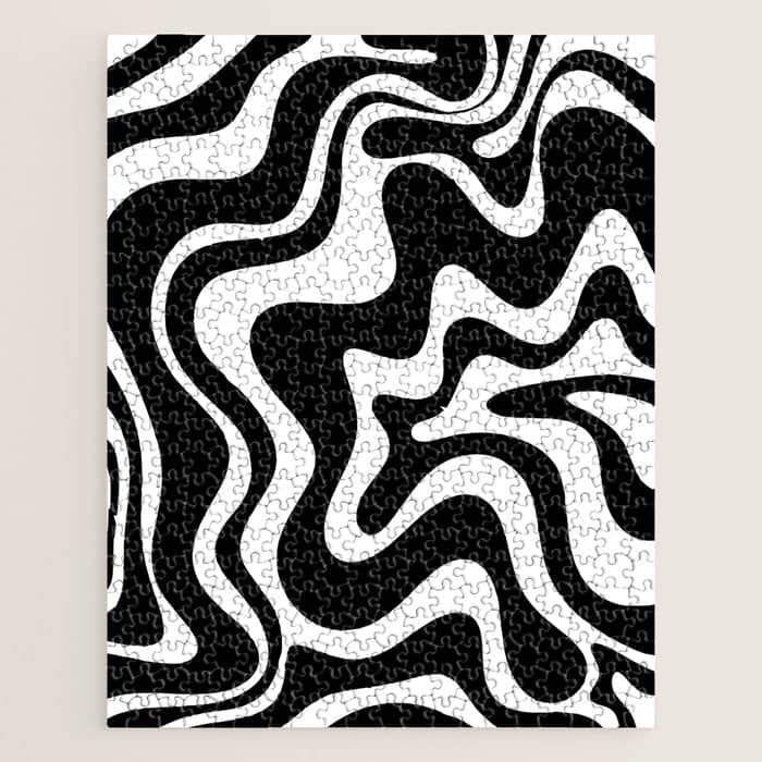 Liquid Swirl Abstract Pattern In Black And White Jigsaw Puzzle