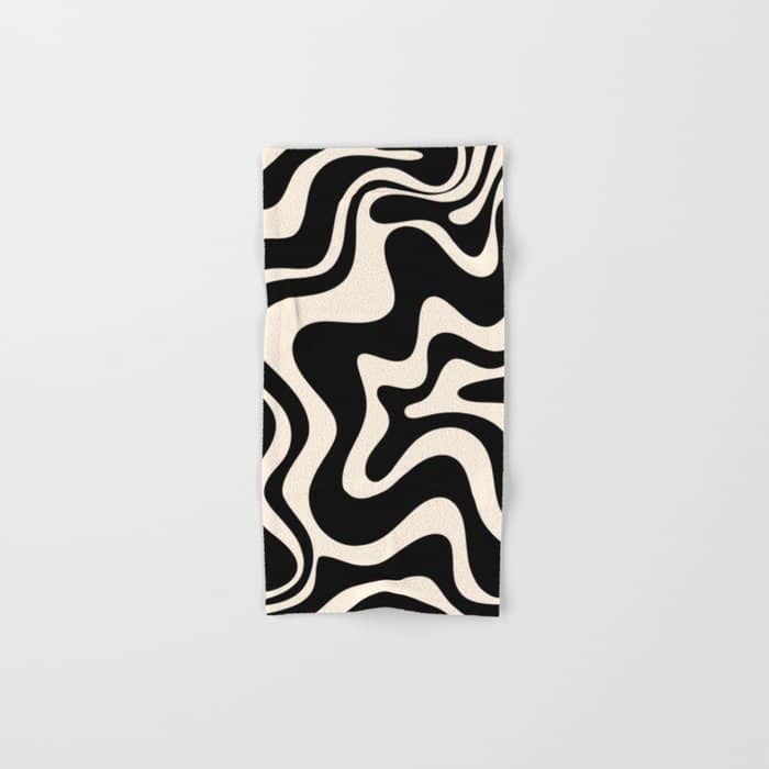 Retro Liquid Swirl Abstract In Black And Almond Cream  Bath Towel