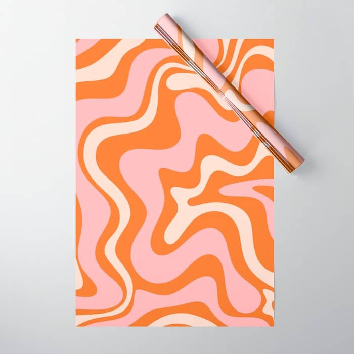 Liquid Swirl Retro Abstract Pattern In Orange Pink Cream Wrapping Paper